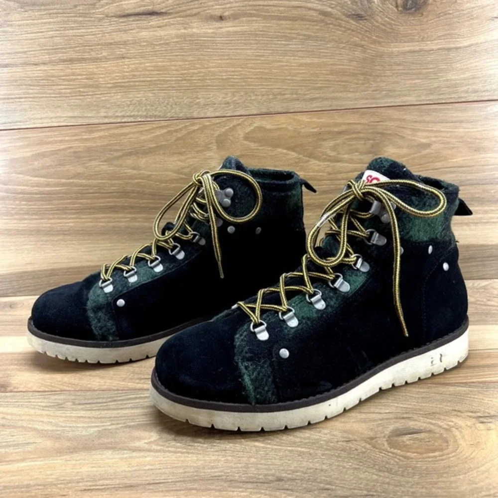 Scotch &‎ Soda Mens Hiking Boots Wool Suede Size 7.5 Black Green Plaid